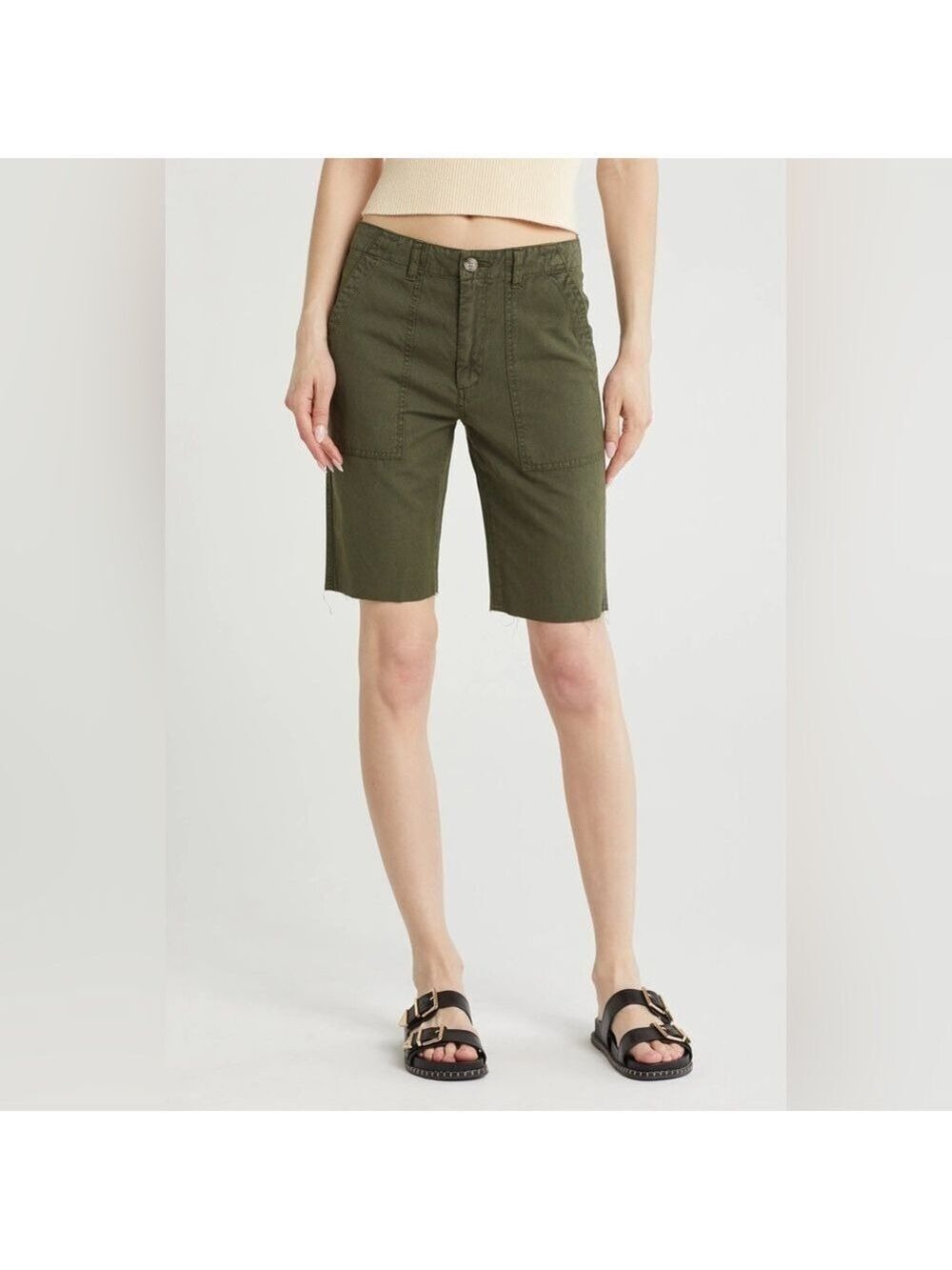 Ag Adriano Goldschmied Wes Cotton & Linen Shorts Relaxed Straight Short Size 24